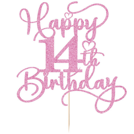 Bejotaa glitter pink cake topper close-up highlighting its sparkling finish.