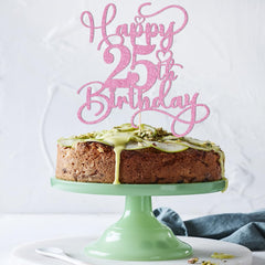 Bejotaa pink glitter paper topper enhances cake decoration and photos.