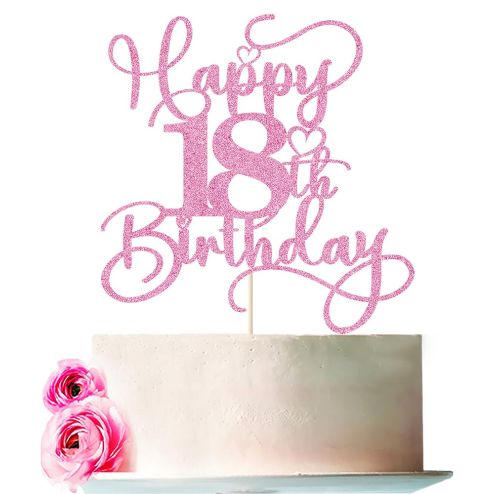 Bejotaa pink happy 18th birthday cake topper adds festive sparkle on cake.
