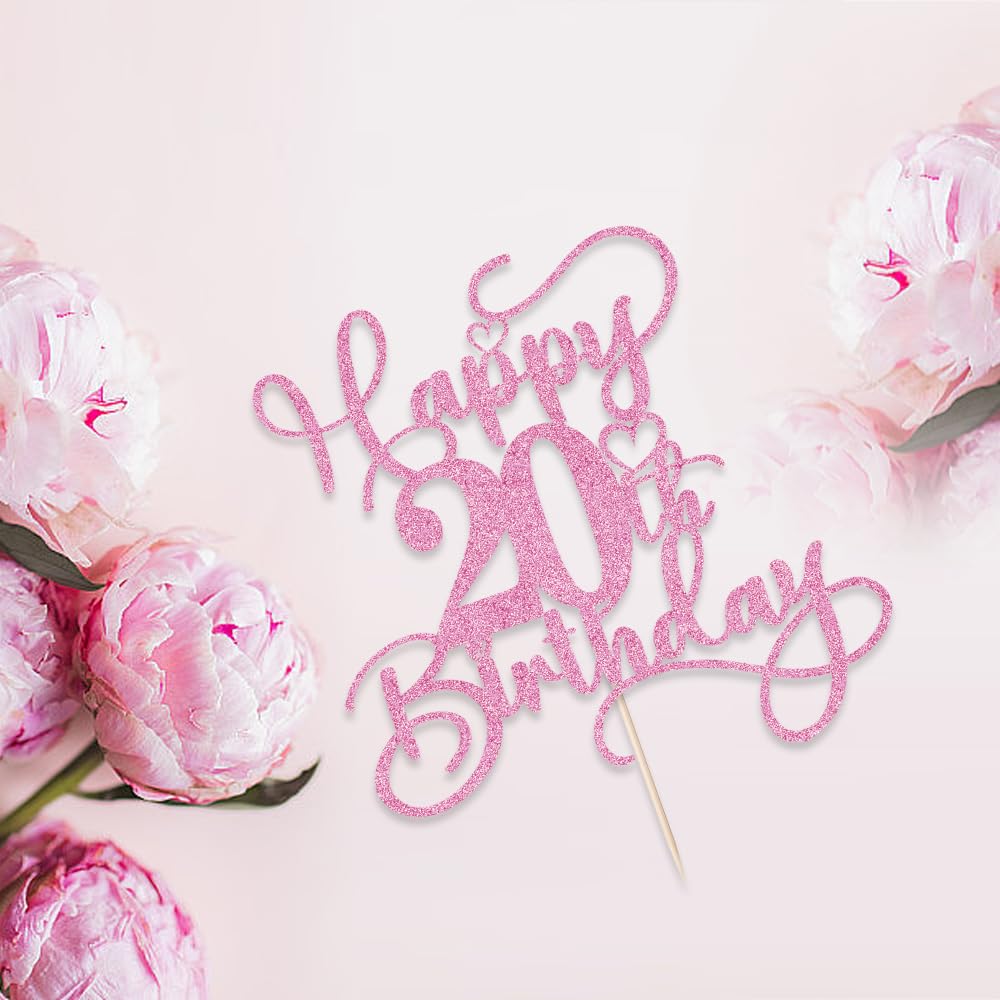 Bejotaa Pink Happy 20th Birthday Cake Topper packaged with sturdy protection.
