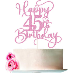 Bejotaa pink happy 45th birthday cake topper atop a celebratory cake for milestone fun.