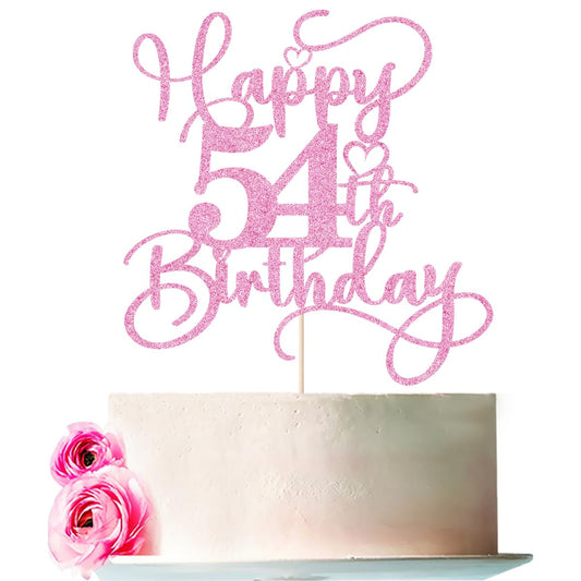 Bejotaa Pink Happy 54th Cake Topper glitter detail for milestone celebrations