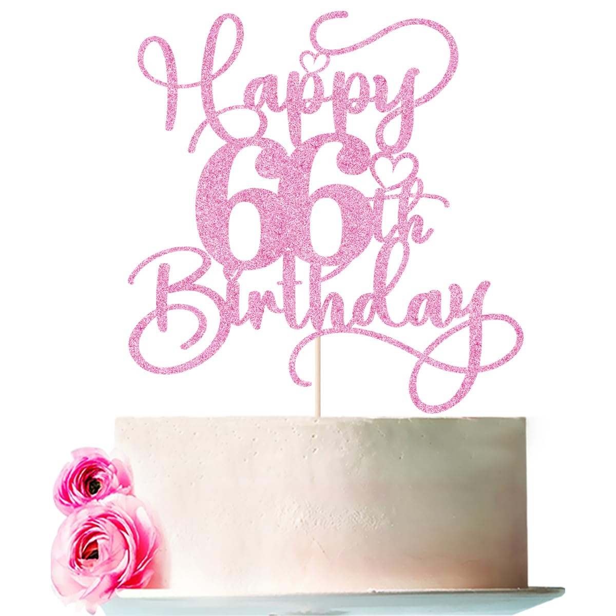 Bejotaa pink Happy 66th Birthday Topper glitter on cake for festive sparkle