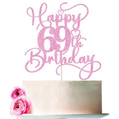 Bejotaa pink happy 69th birthday topper enhances cake visuals for a festive milestone.