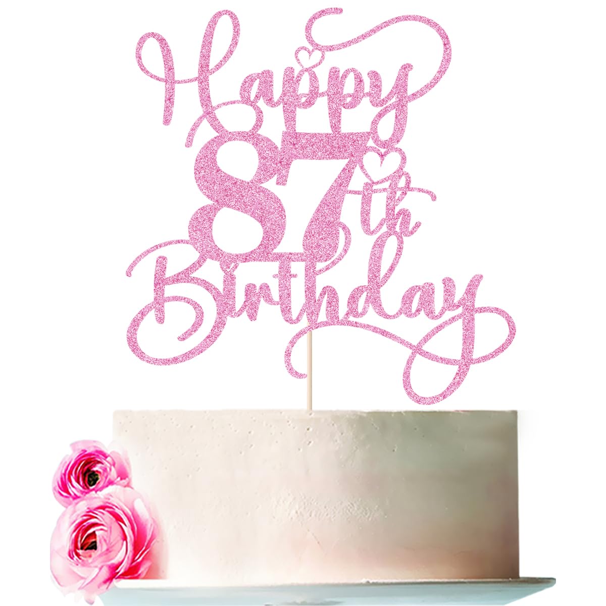 Bejotaa pink 87th birthday cake topper adds festive glitter