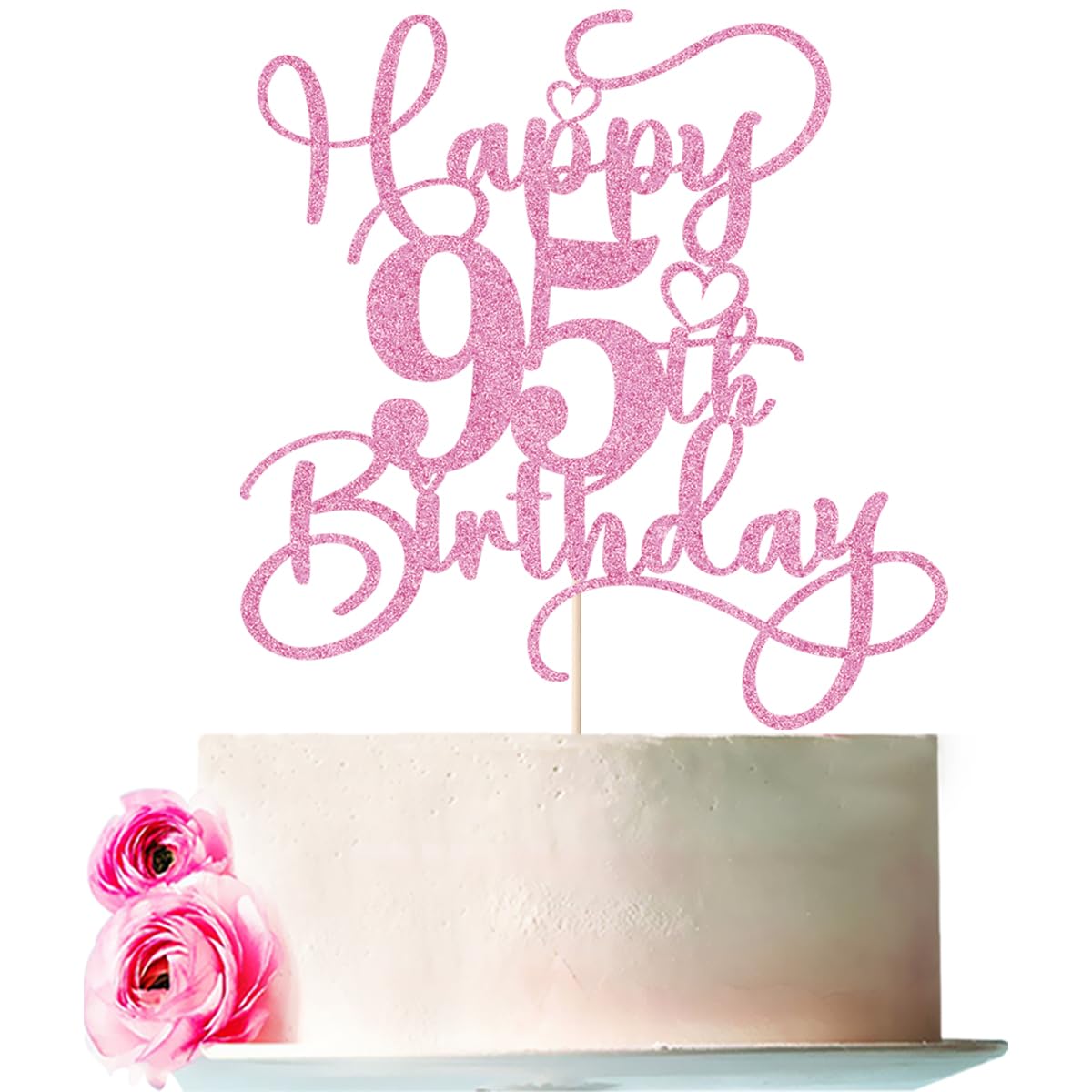 Bejotaa pink happy 95th birthday cake topper glittering to elevate milestone celebrations.