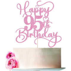 Bejotaa pink happy 95th birthday cake topper glittering to elevate milestone celebrations.