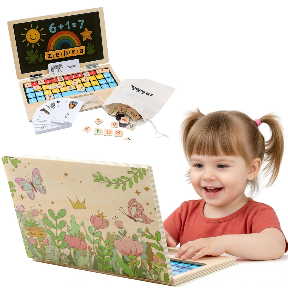 BEKILOLE Floral Laptop front view for screen-free learning