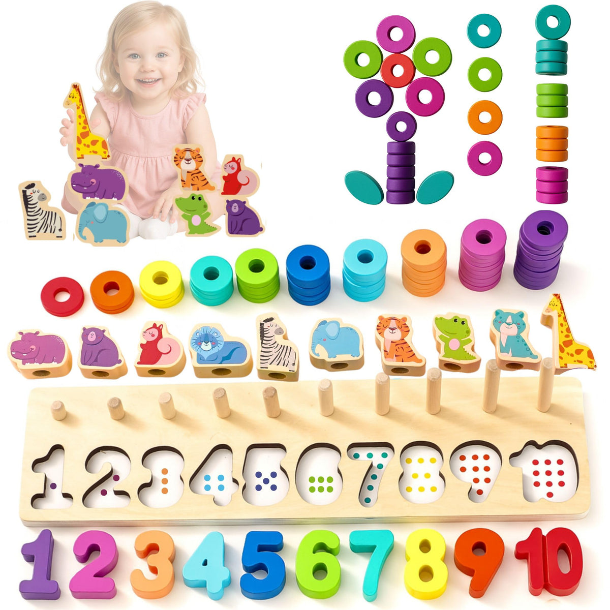 BEKILOLE Safari Rainbow Puzzle pieces fit together to boost shape recognition and fine motor skills