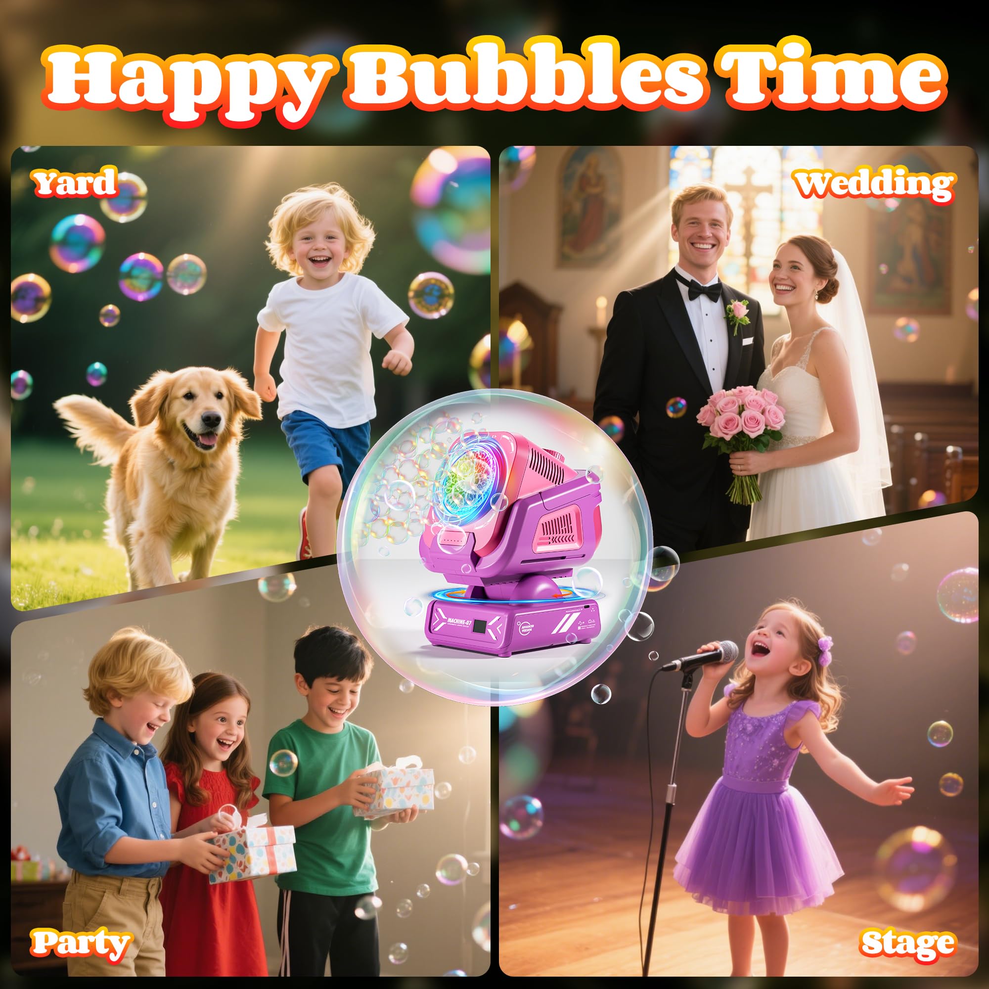 Belemar bubble machine ideal for outdoor parties and weddings, adding magical bubbles.