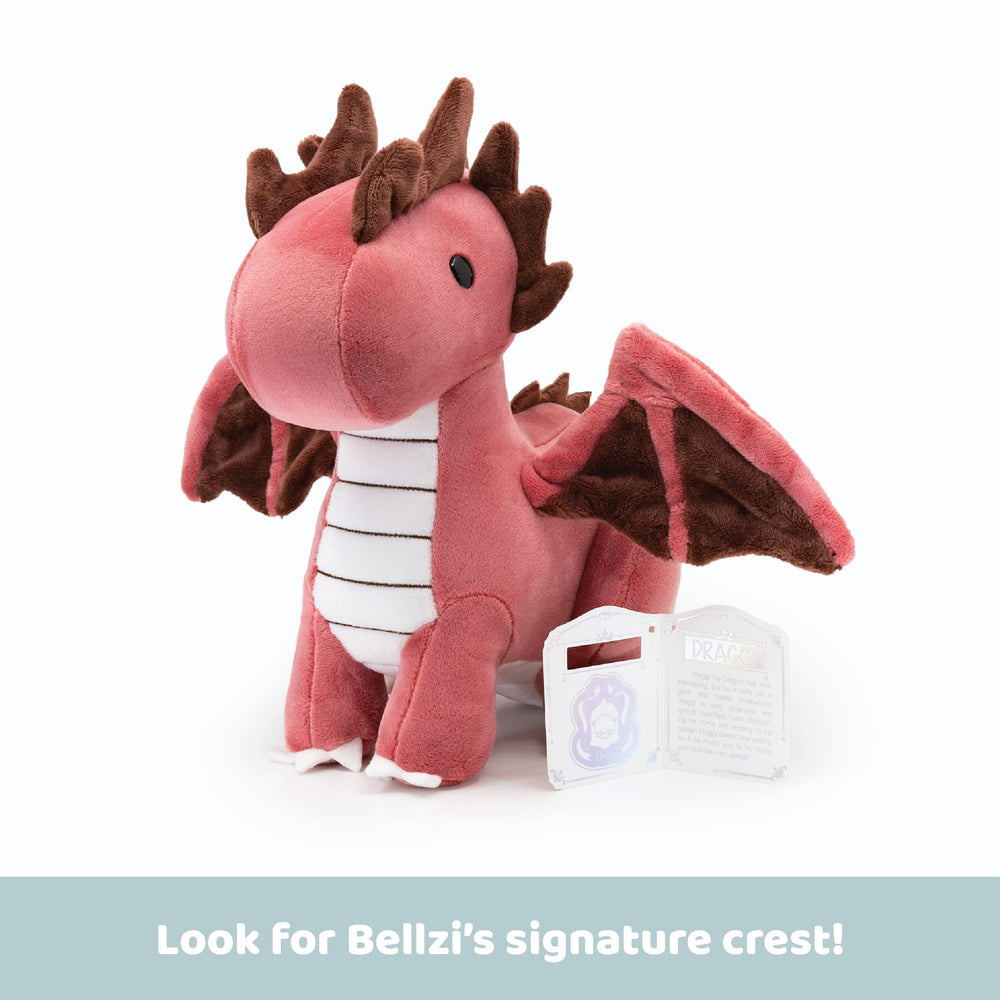 Bellzi Fire Dragon plush, close-up fur detail, ultra-soft fabric you can feel.