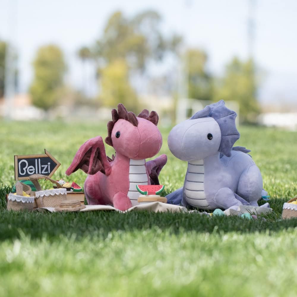 Bellzi Fire Dragon plush, kid-friendly play, sparks imagination during nap time.