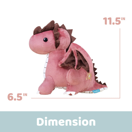 Bellzi Fire Dragon plush, side view, perfect travel buddy for kids on the go.