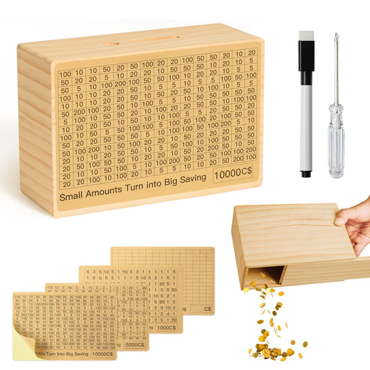 Bemaystar natural wood money saving box front view shows eco-friendly craftsmanship for long-term use