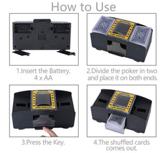 Bemecato Card Shuffler battery compartment shows 4 AA power option.