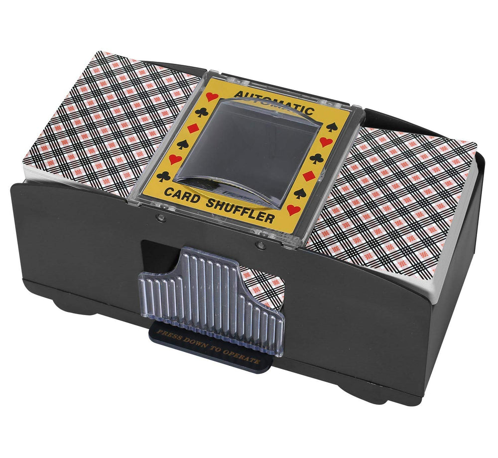 Bemecato Card Shuffler front view shows compact, durable design for quick home games.