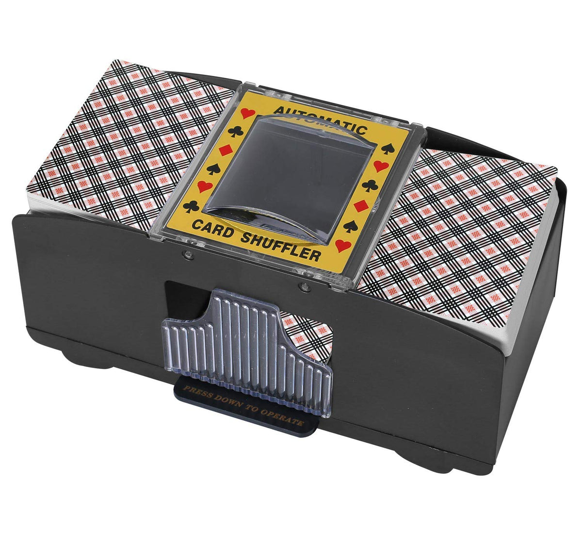 Bemecato Card Shuffler front view shows compact, durable design for quick home games.