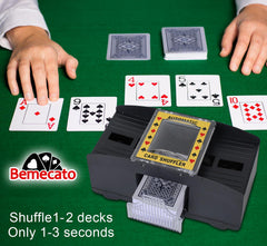 Bemecato Card Shuffler top angle highlights portable size ideal for travel.