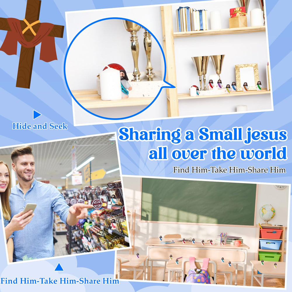 Bememo office table decor with playful Jesus figurines