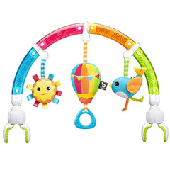 BENBAT Rainbow Dazzle Arch Toy attached to stroller showing vivid light effects for baby focus