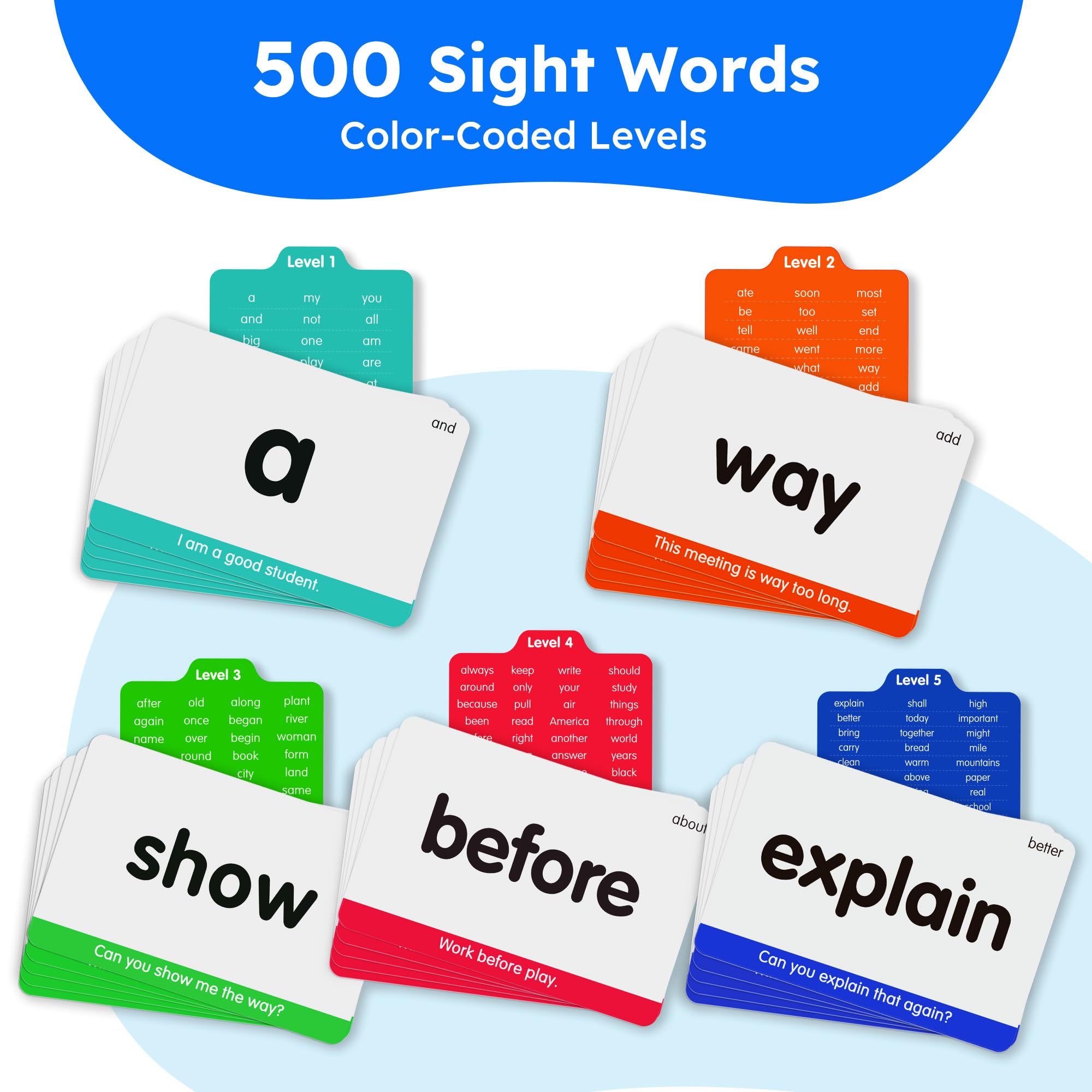 BenBen 650 sight words flash cards bold font supports quick recognition.