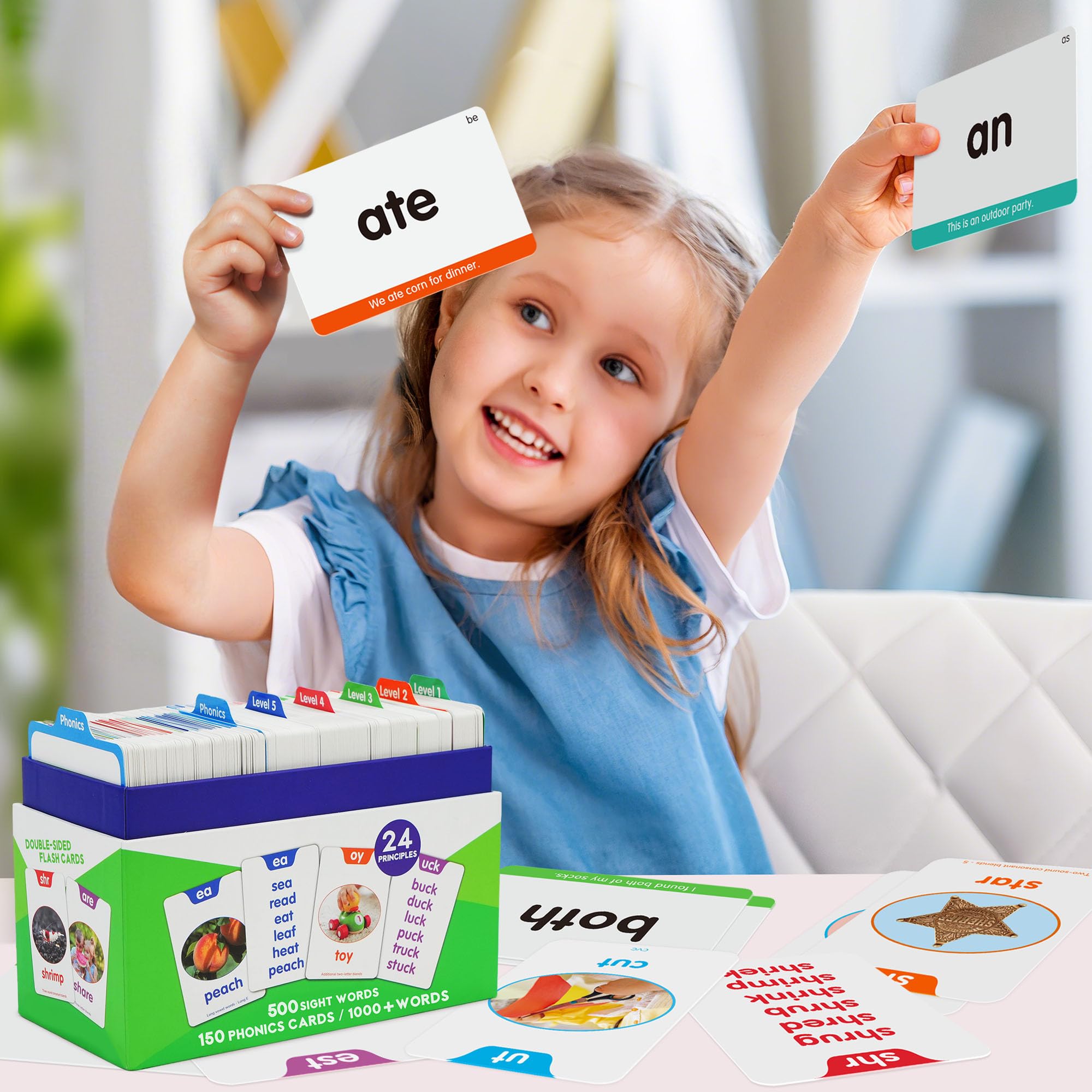 BenBen 650 sight words flash cards handheld size eases small-hand use during activities.