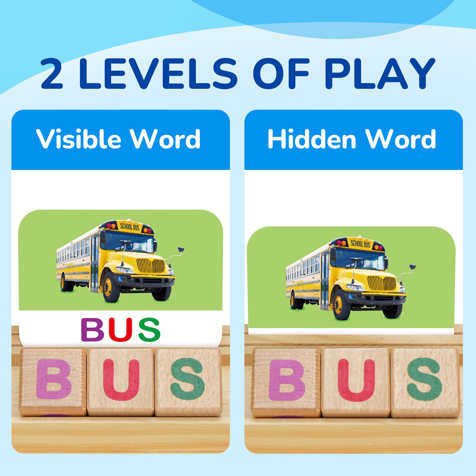 BenBen CVC words cards show clear words, aiding early reading and word building.