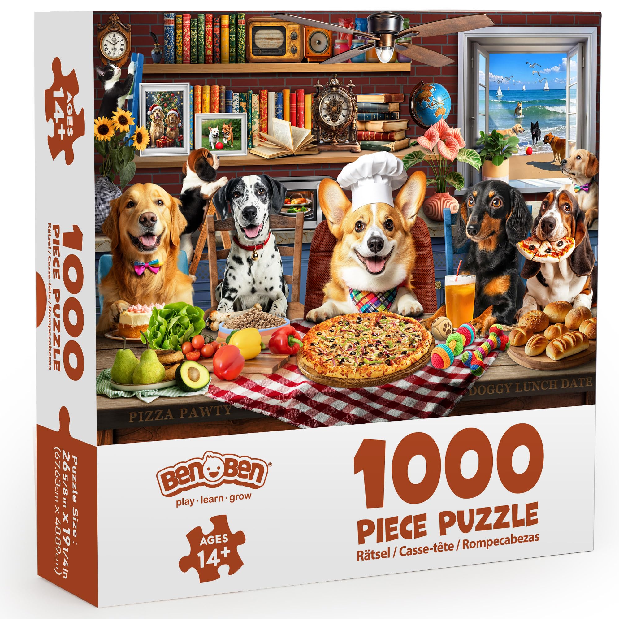 BenBen dog-pups pizza pawty artwork inspires playful family moments.