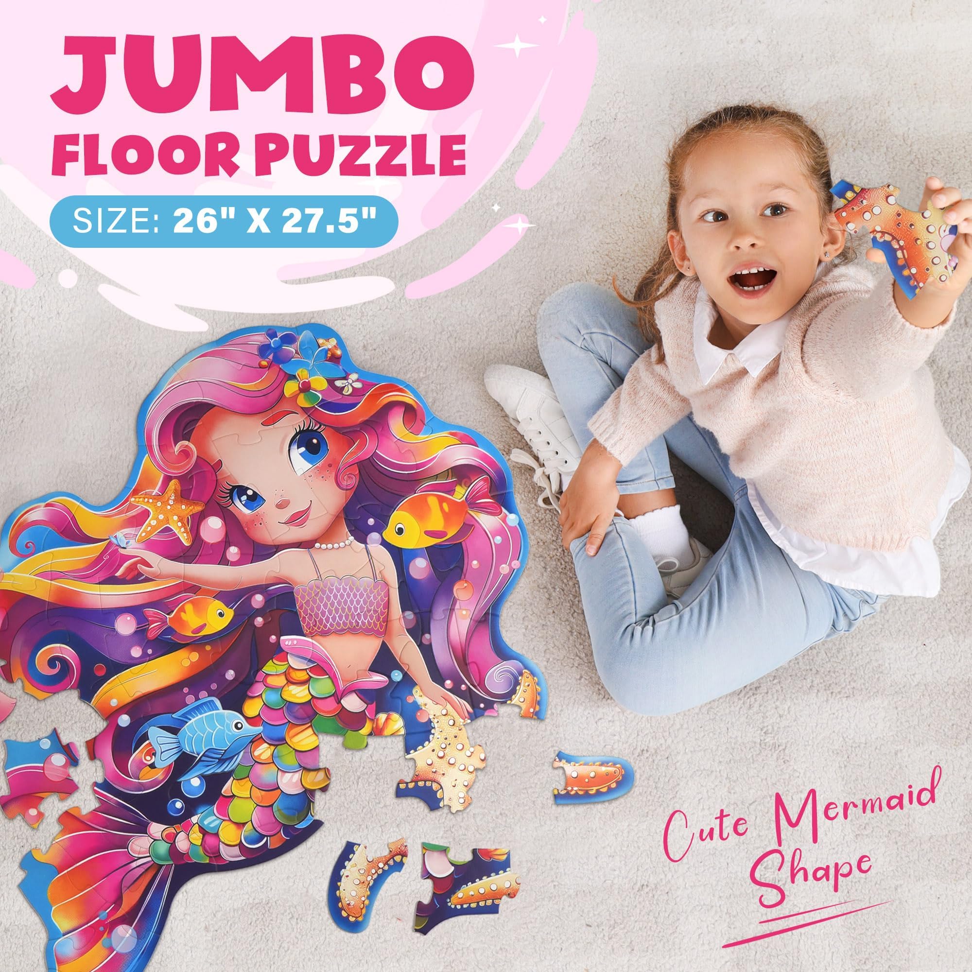 Close-up of BenBen mermaid puzzle interlocking pieces for small hands