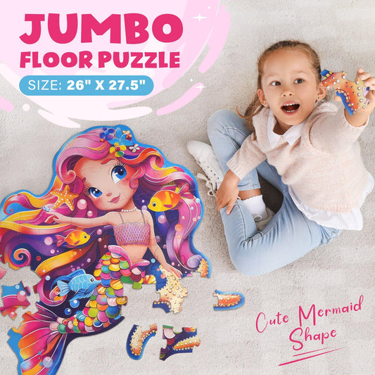 Close-up of BenBen mermaid puzzle interlocking pieces for small hands