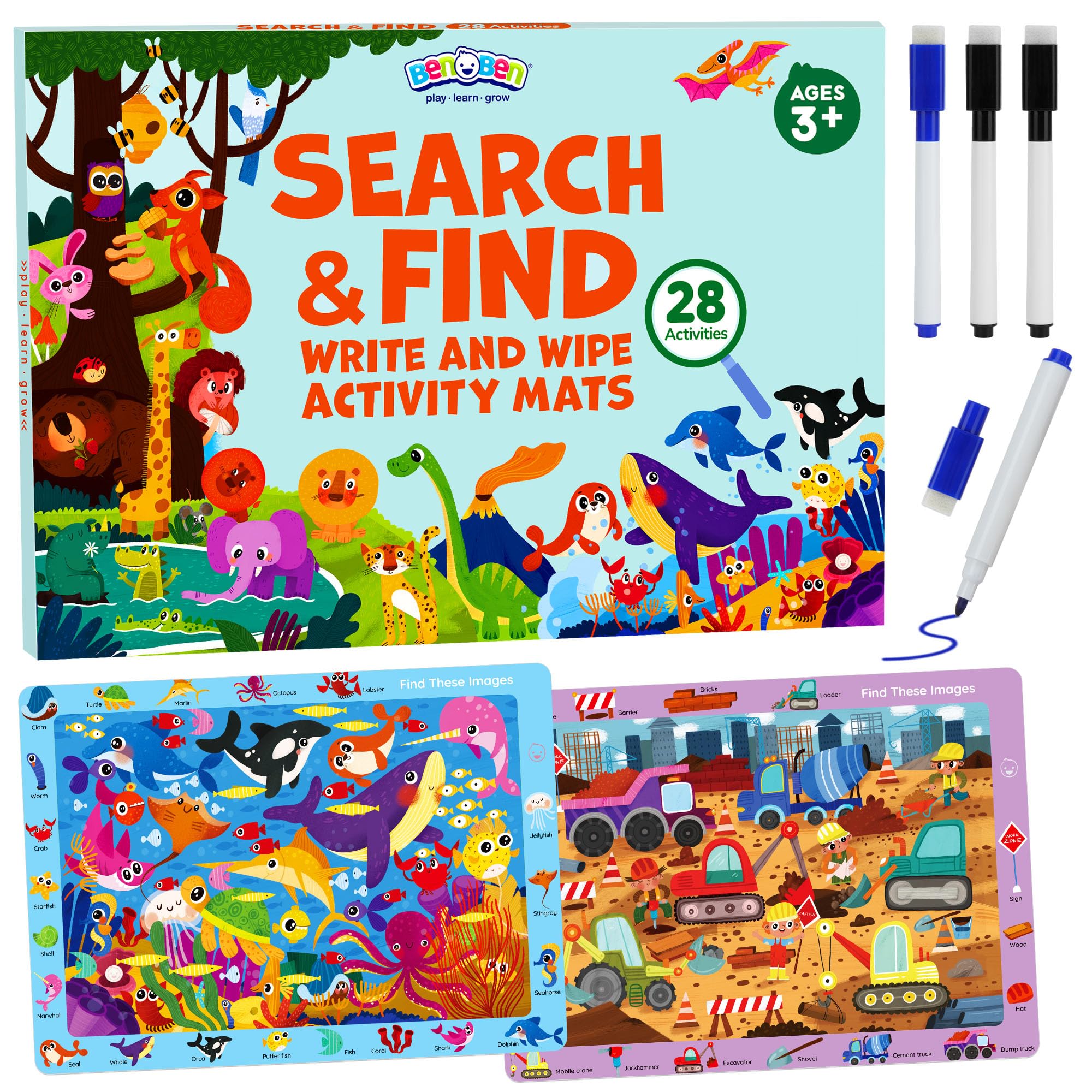 BenBen Preschool Learning Activities cover page; 28 pages for on-the-go learning.