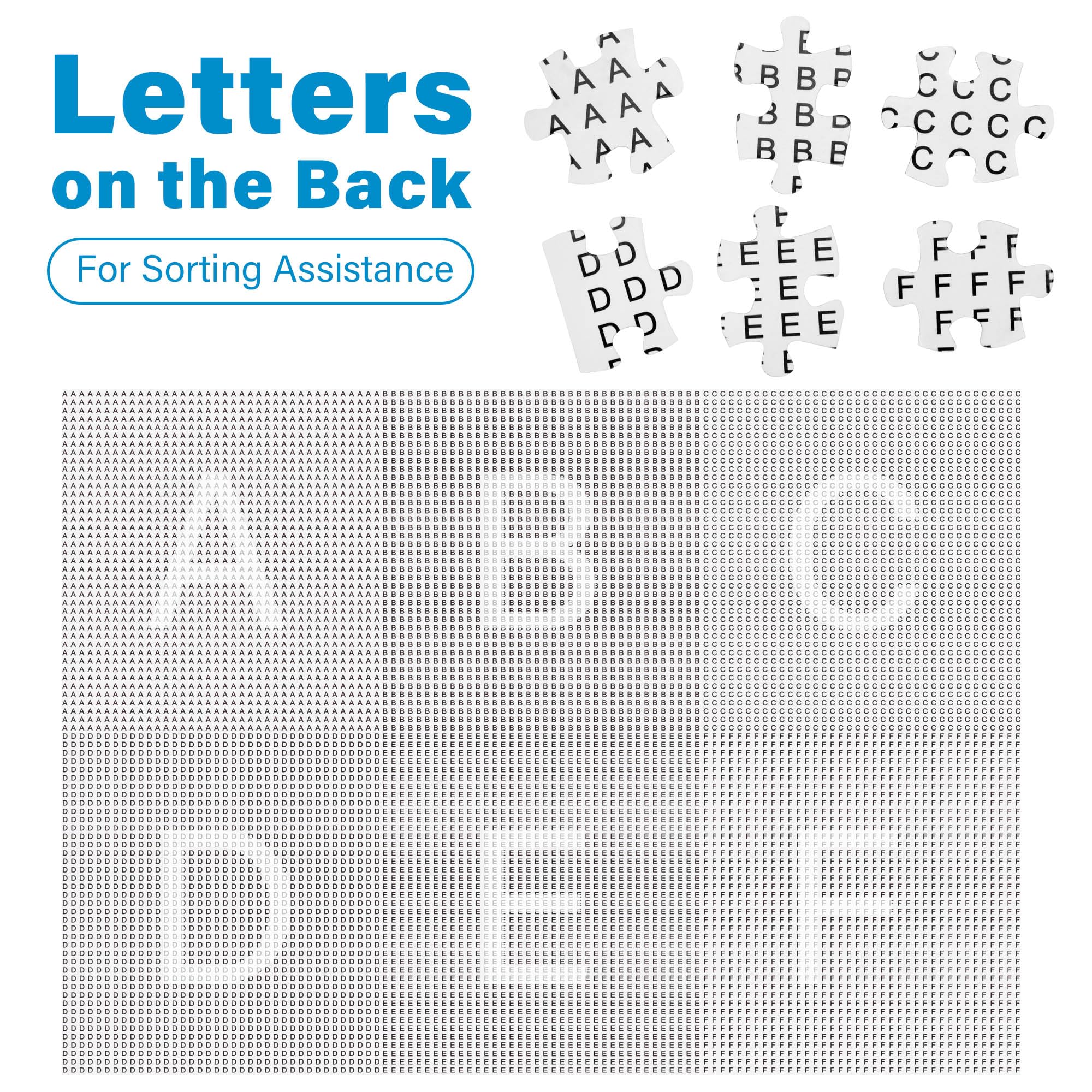 BenBen puzzle pieces back labeled with letters for sorting.