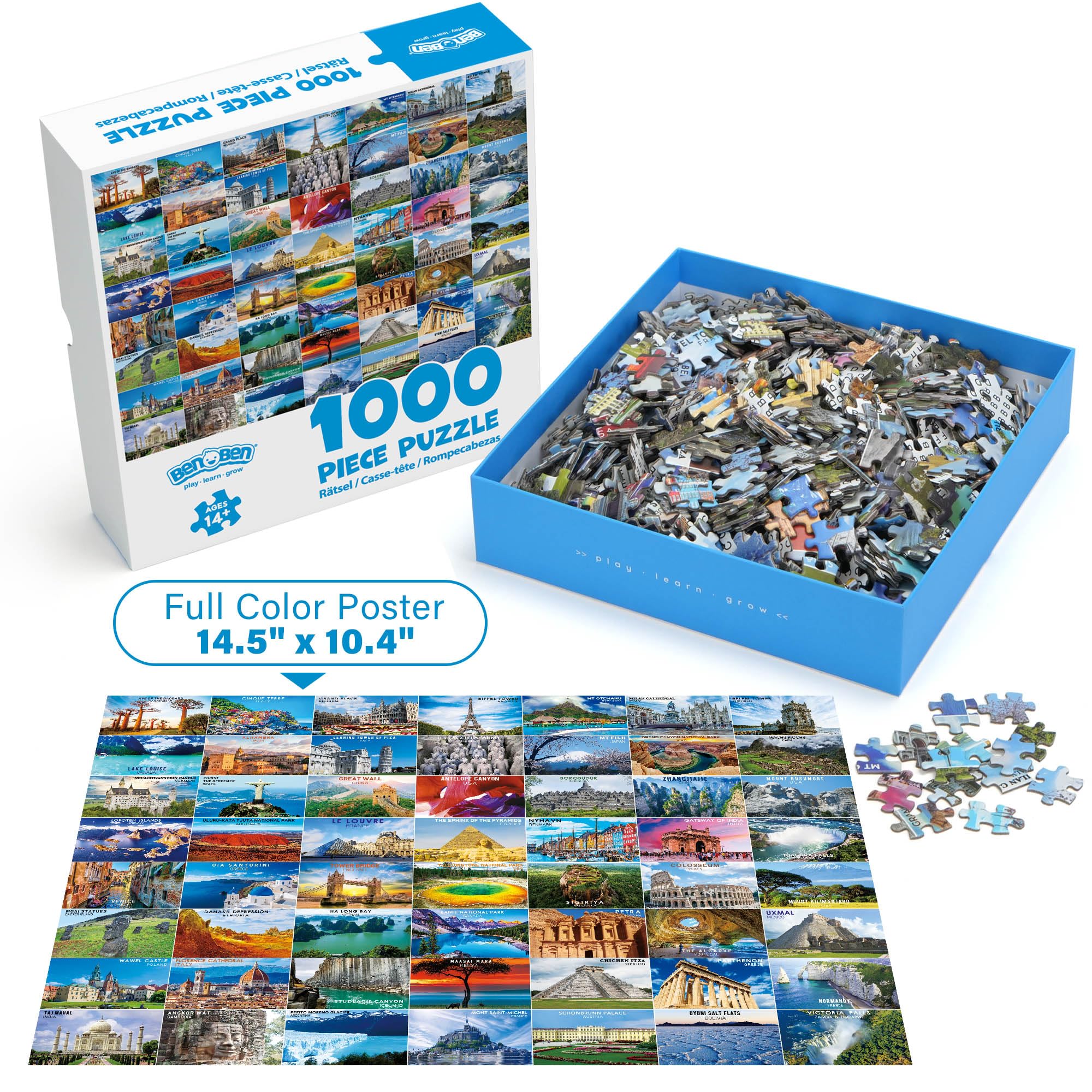 BenBen USA Landmarks 1000-piece puzzle with famous monuments.