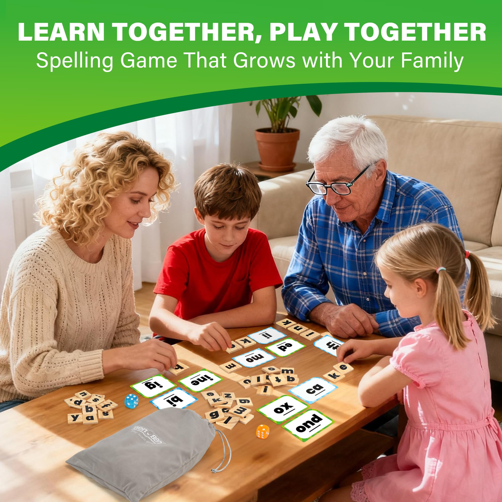 BenBen wooden letter tiles support hands-on word building.