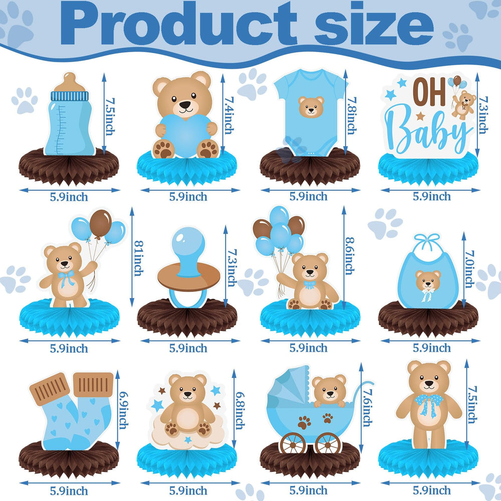 Bencailor bear honeycomb centerpiece with baby bib elevates baby shower styling