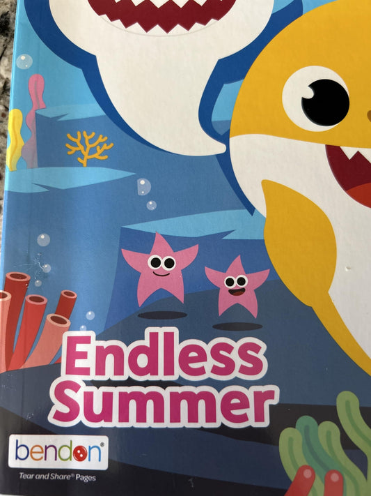 Bendon Baby Shark jumbo coloring book pages inside with puzzles and activities for learning and fun