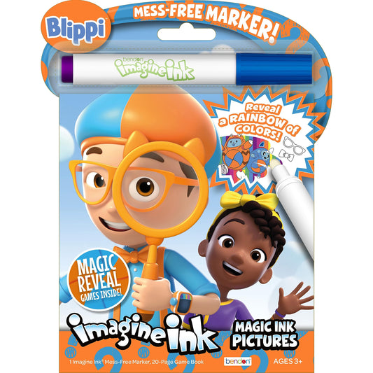 Bendon Blippi Imagine Ink book cover shows vibrant color magic for kids
