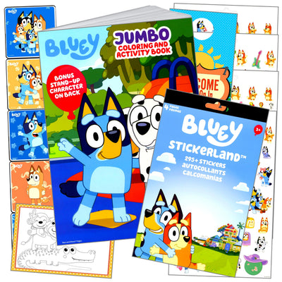 Bendon Bluey coloring activity set cover with stickers and coloring book for creative play and learning.