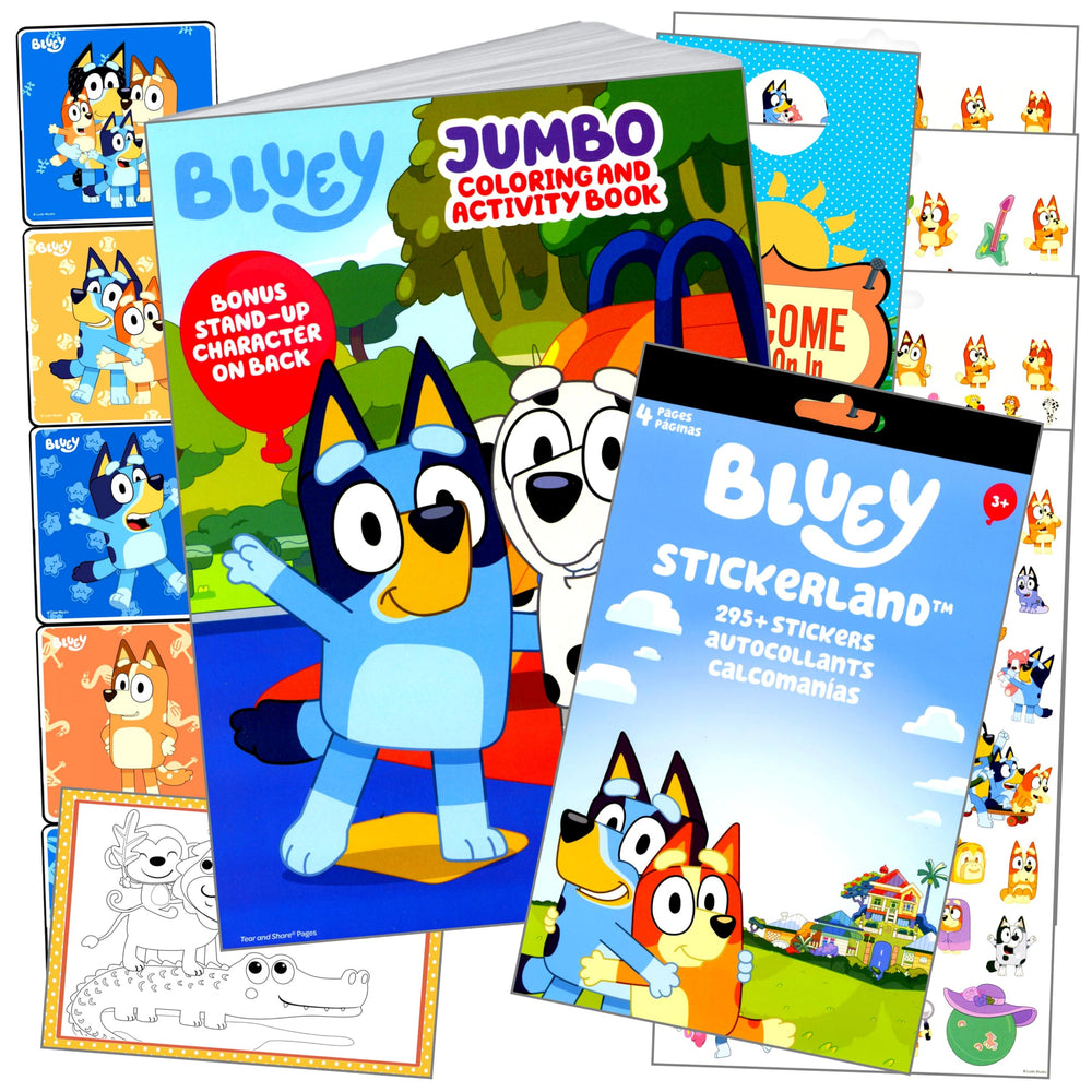 Bendon Bluey coloring activity set cover with stickers and coloring book for creative play and learning.
