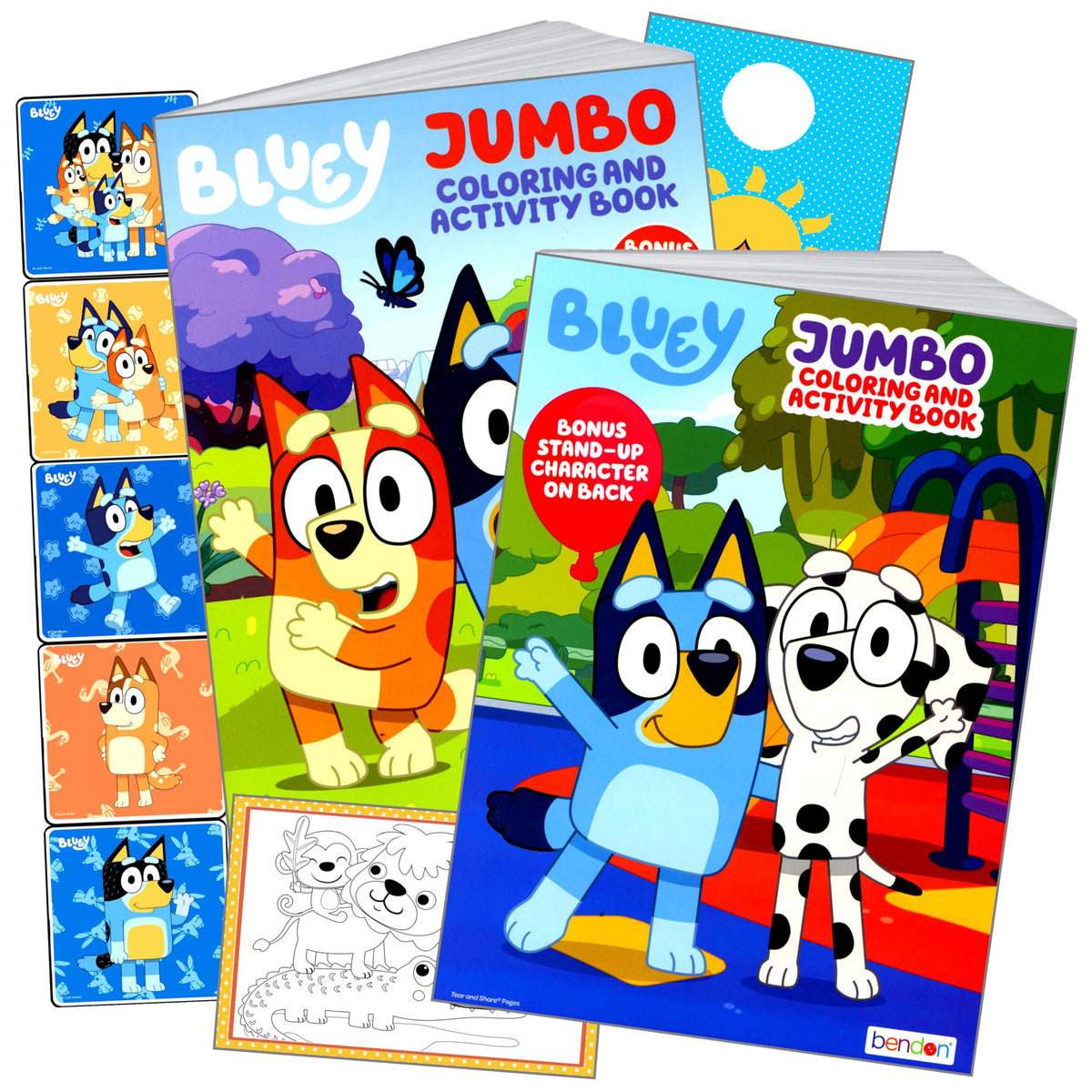 Bendon Bluey coloring book set with coloring pages and stickers for creative play.