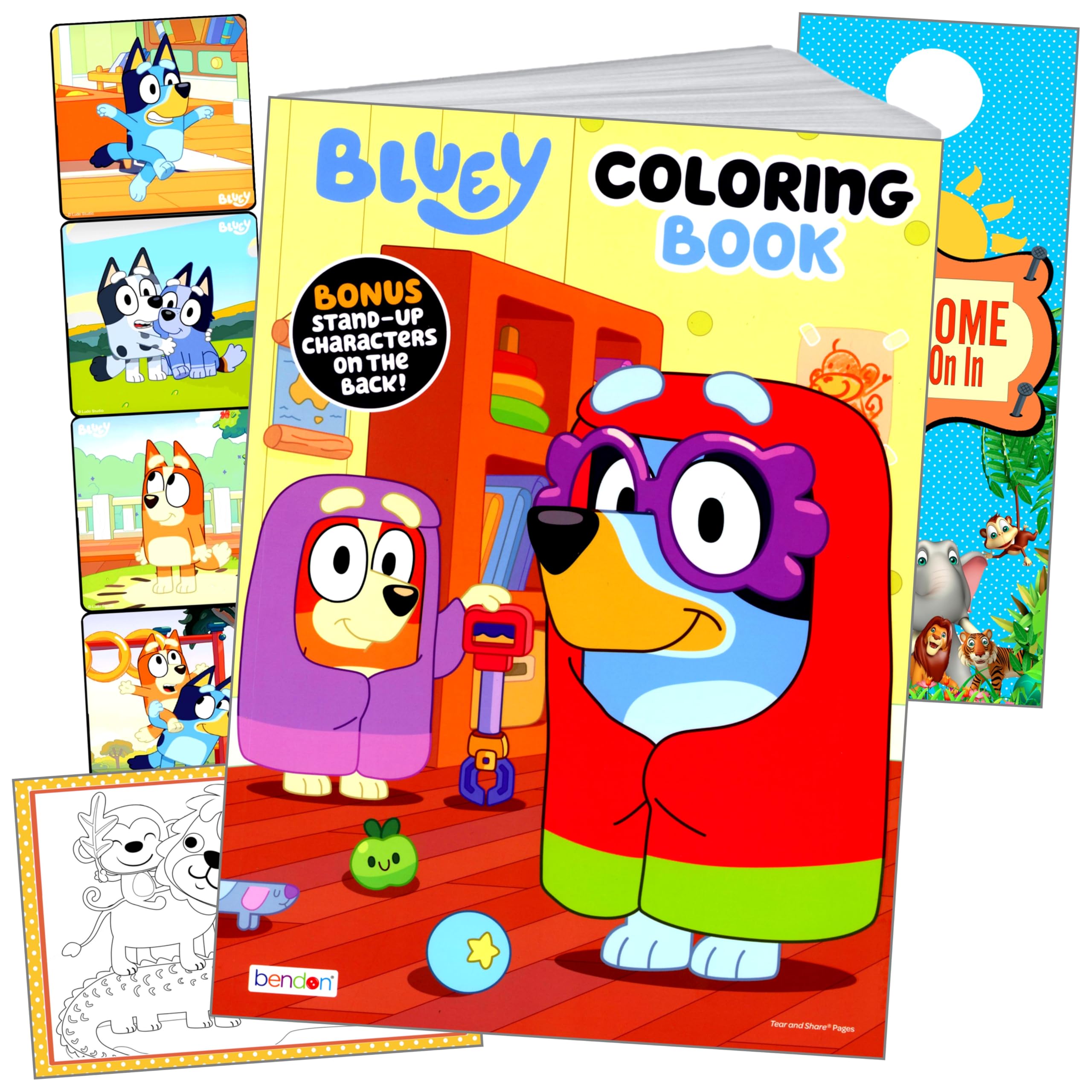 Bendon Bluey coloring book and stickers for kids, ideal for creative play and rewards.