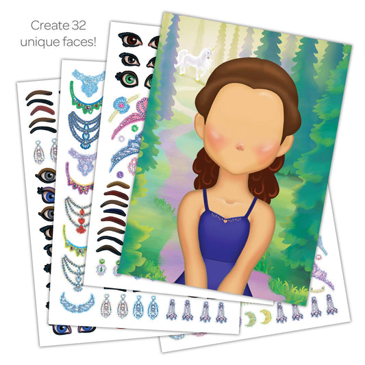 Bendon Create-A-Face Princess stickers sheet 01: repositionable stickers for reusable, dynamic face creations