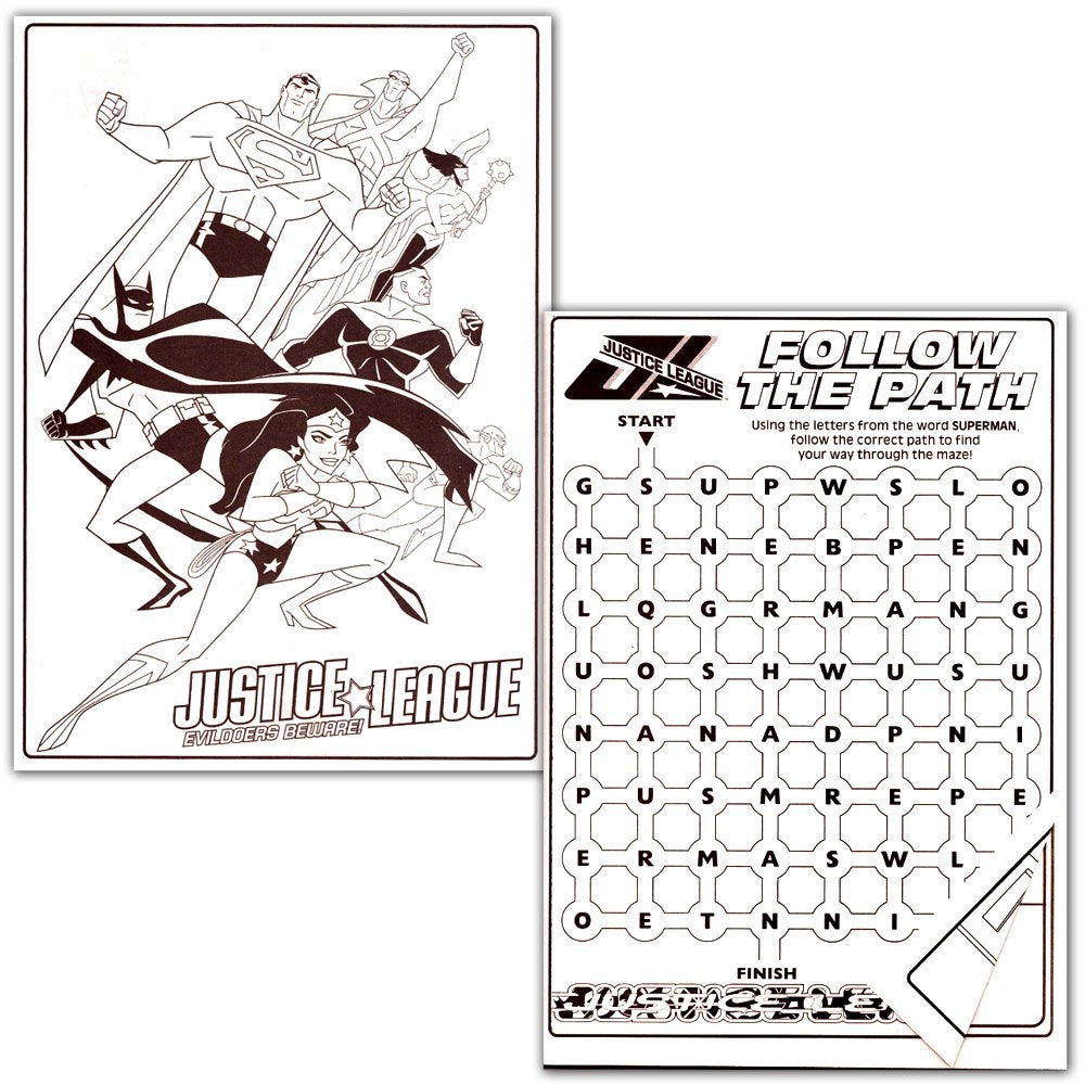 Bendon DC Justice League interior pages with hero artwork for focused coloring