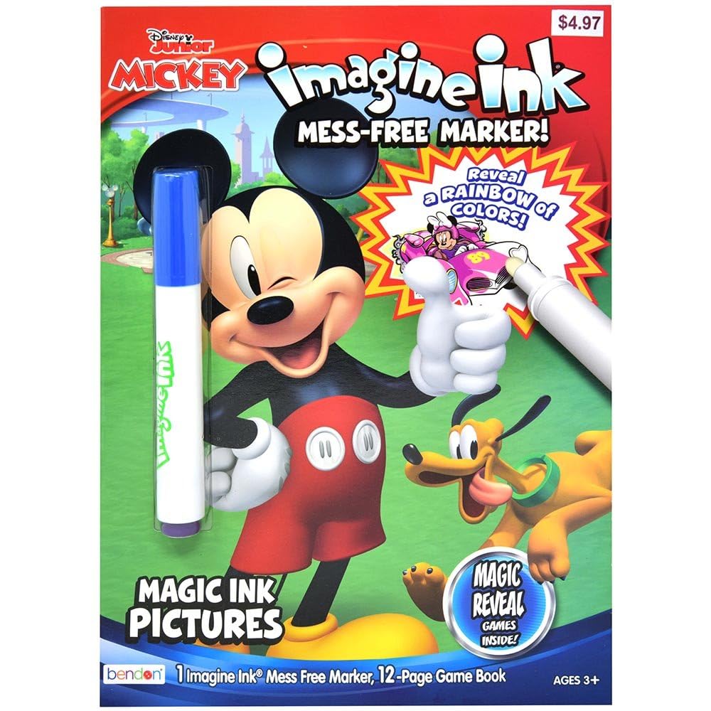 Bendon Disney Mickey Imagine Ink activity book cover offering mess-free coloring for kids