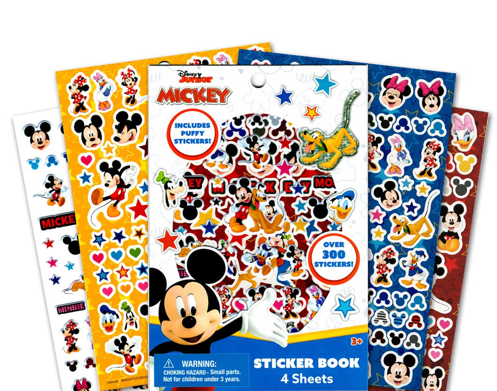 Mickey Mouse sticker sheets showcase colorful characters for decorating crafts.