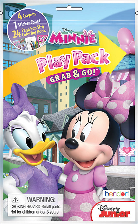 Bendon Disney Minnie Grab and Go Pack contents—compact play for car trips and parties.