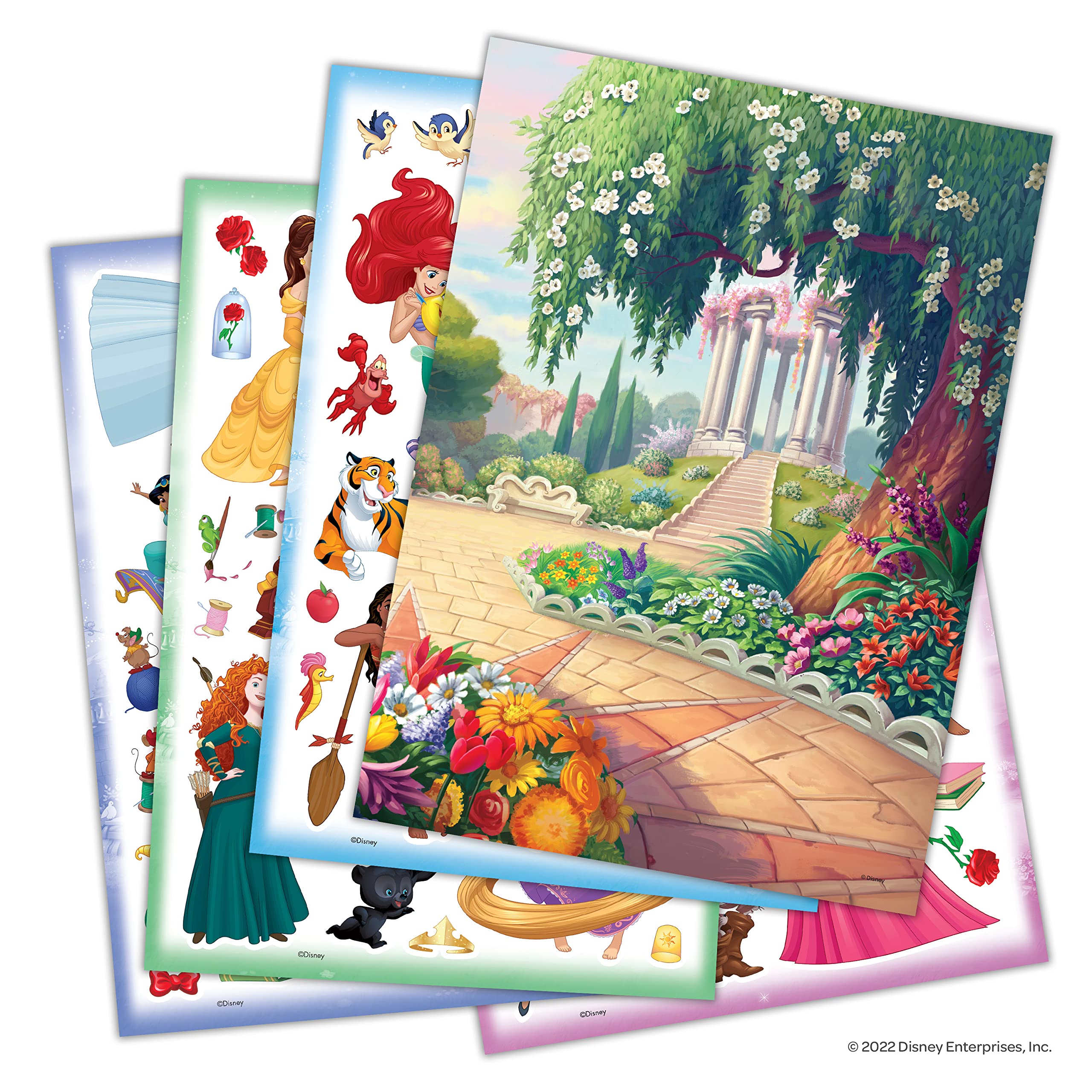 Disney Princess sticker sheets and scenes invite storytelling and creative crafting.