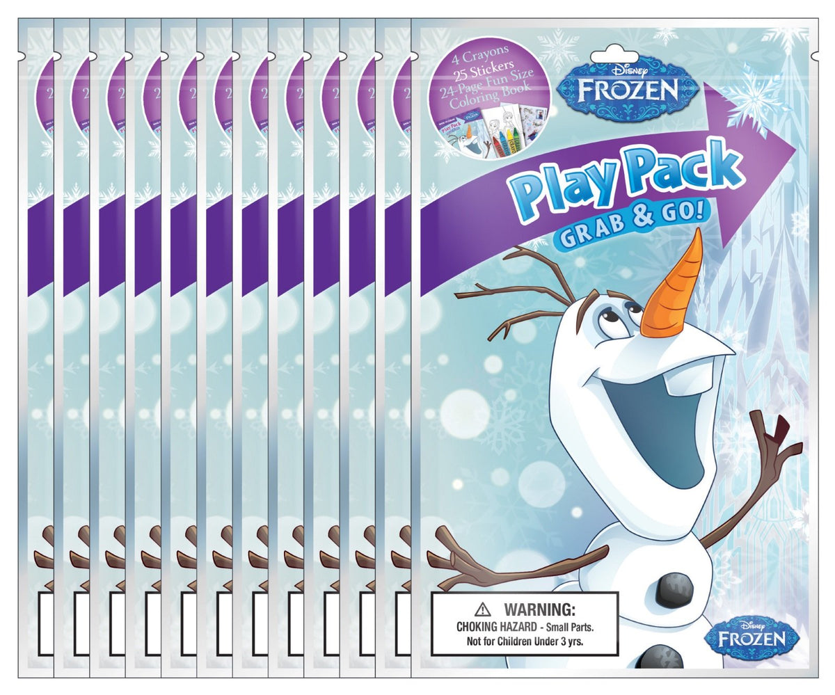 Bendon Frozen Olaf grab-and-go pack contents with crayons, stickers, and a mini coloring book for on-the-go fun