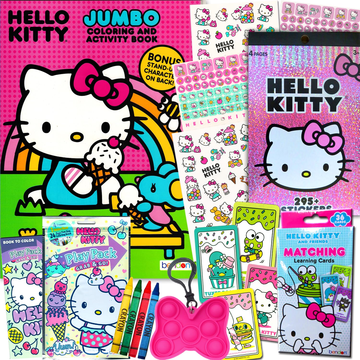 Bendon Hello Kitty coloring book cover with bright licensed artwork for kids.