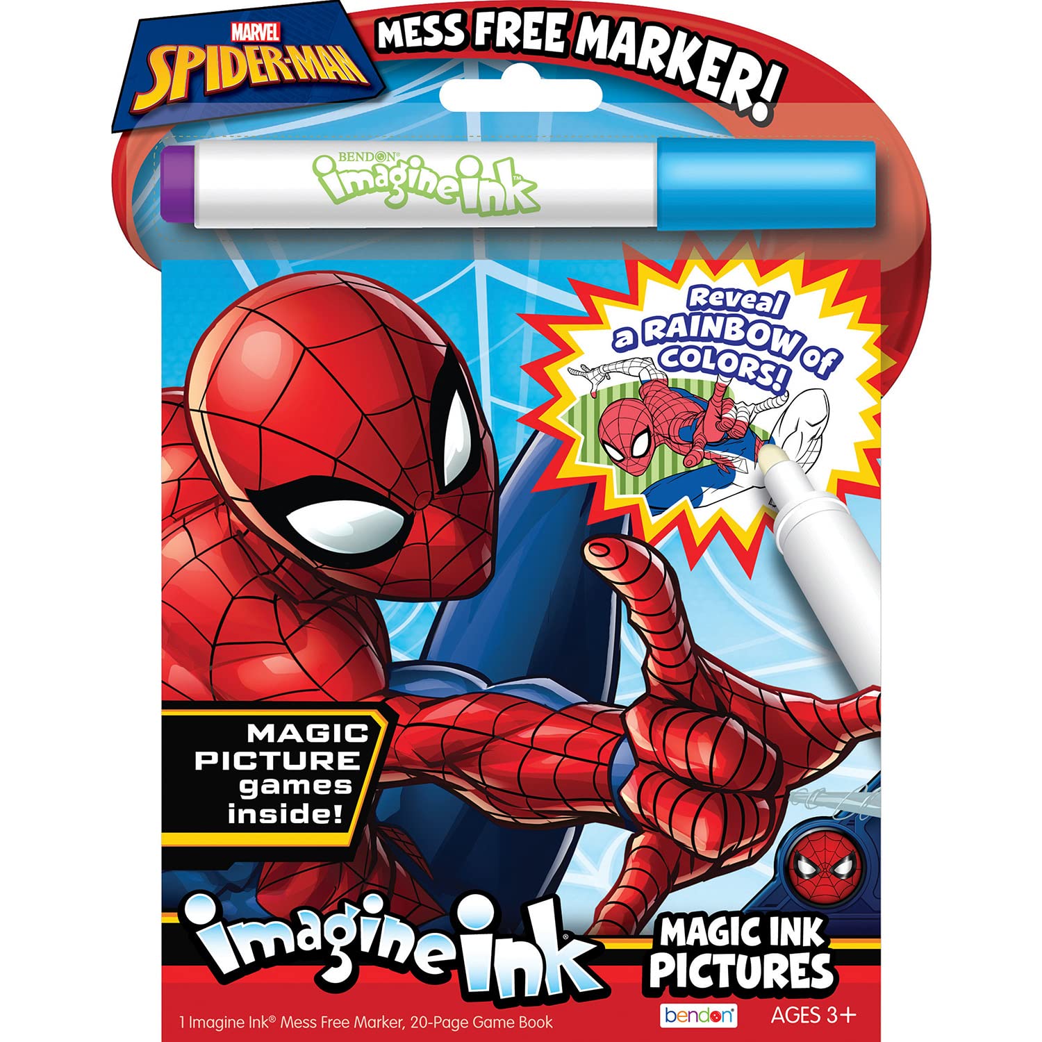 Bendon Imagine Ink Pictures cover offering mess-free Marvel coloring on the go